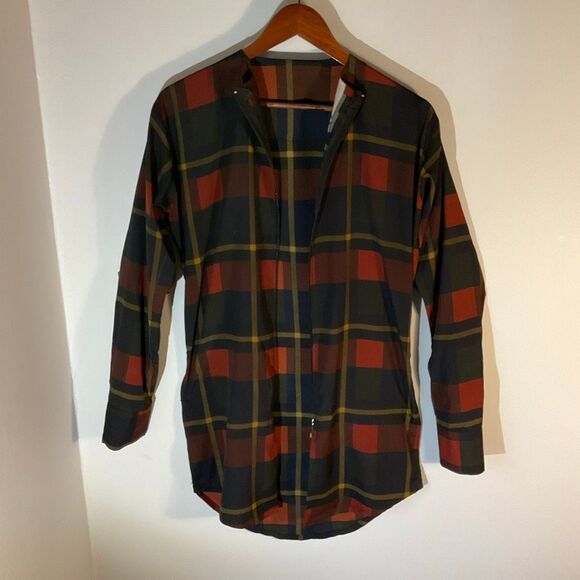 Plaid Zip up Overshirt, Small Evil Eye Zip Pull. Tunic. Dark Academia - Picture 9 of 11